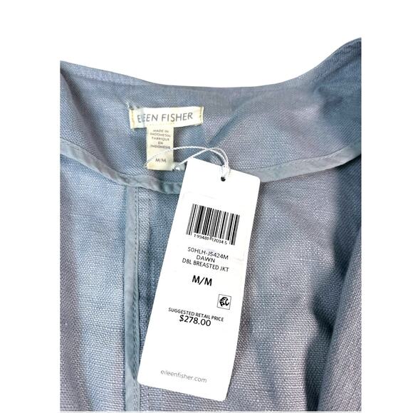 Eileen Fisher Organic Linen Dawn Drape Front Jacket |  Size M, Blue NWT $278 - Picture 4 of 10